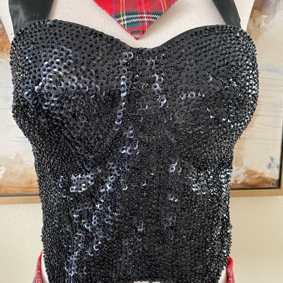 Hustler playmate playgirl skirt sequin corset tie outfit Halloween costume OS EC - Picture 3 of 11